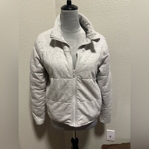 Three Dots Quilted Knit Puffer Jacket - Heather Grey